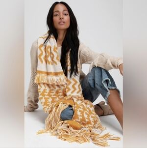 NWT Free People Mile High Fringe Scarf Gold Mustard Knit Boho